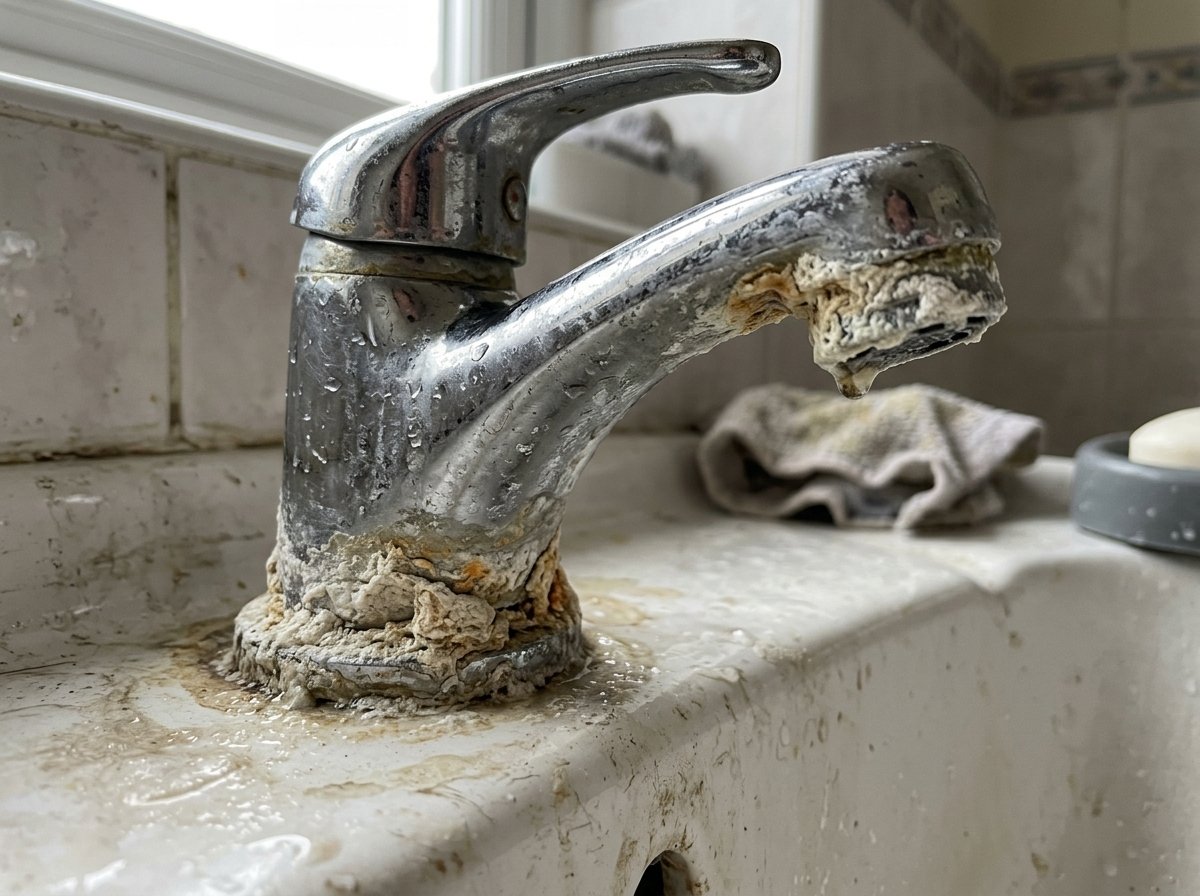 Grifo con sarro en el bano