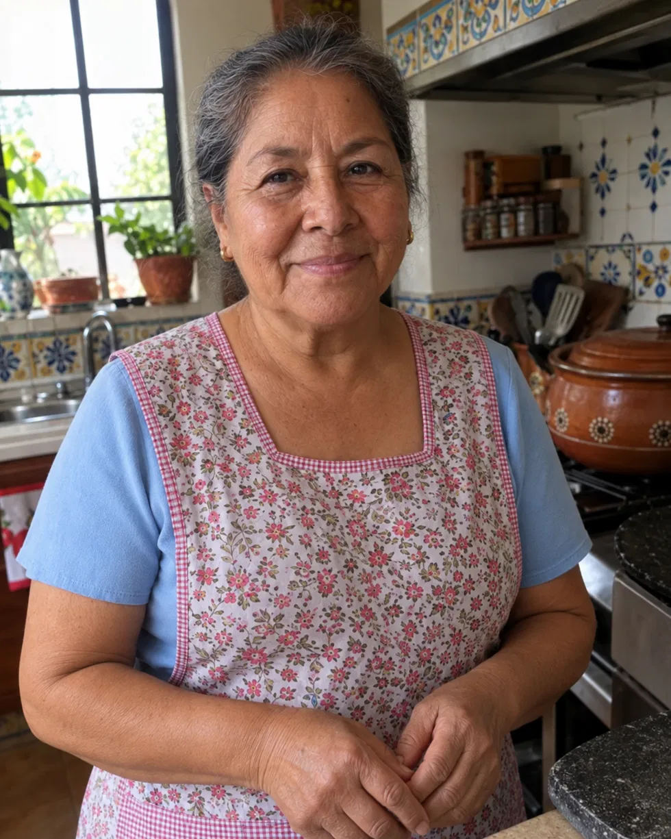 Dona Carmela en una cocina mexicana